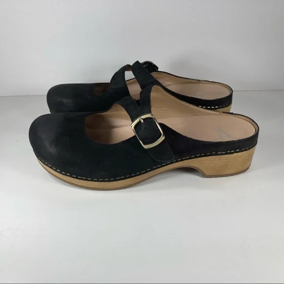 Dansko Britney Burnished Nubuck Black Leather Clogs Women’s Sz EU 42 US 11.5-12 - Picture 2 of 9